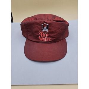Vintage Fire Water 100 Proof Alcohol Hat Nylon Adjustable Snapback Red Cap Retro